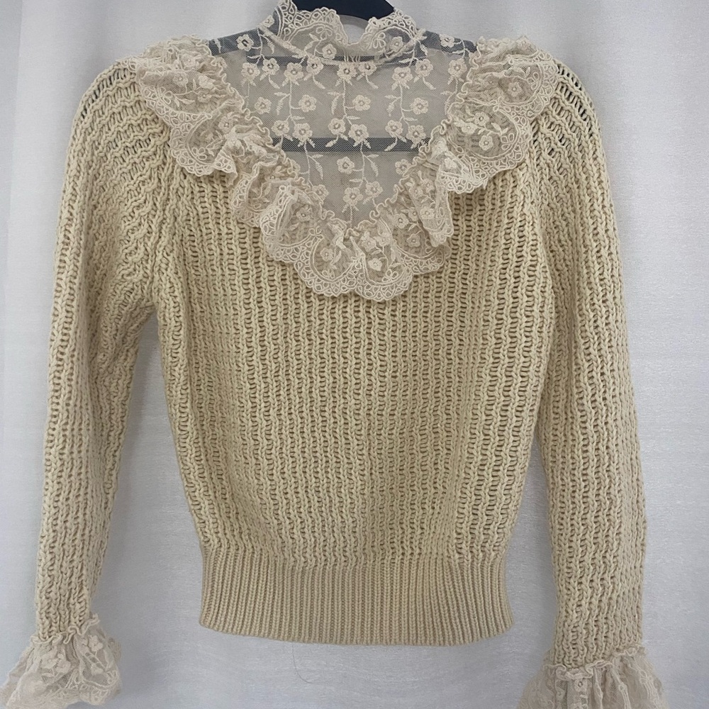 Zara Beige Lace Knit Top